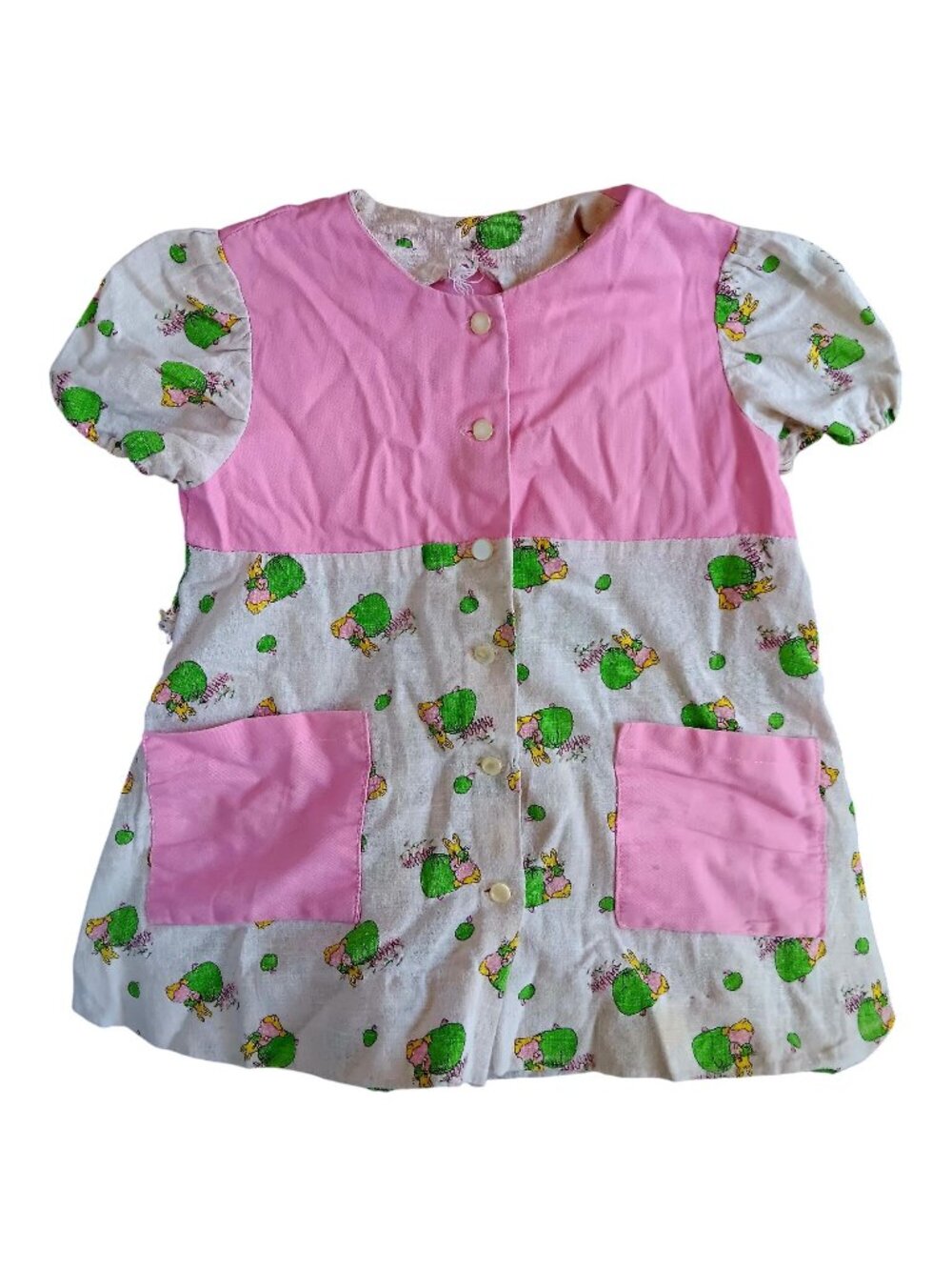 Bunnies Party Vintage Girls 3T Dress 1970's Handmade Bunny Pink Hippie 1OF1